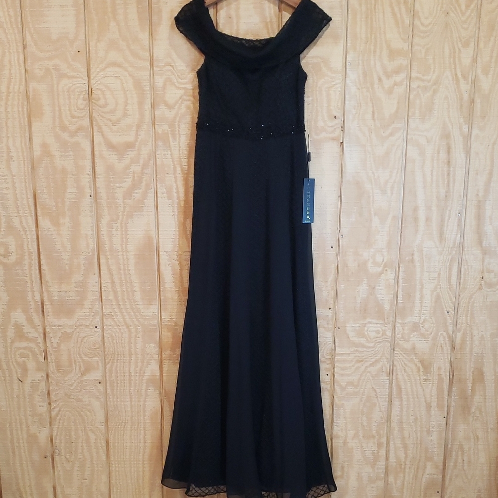 Alexander By Daymor NWT Black Beaded Chiffon Maxi Gown Dress Size 6 #1050